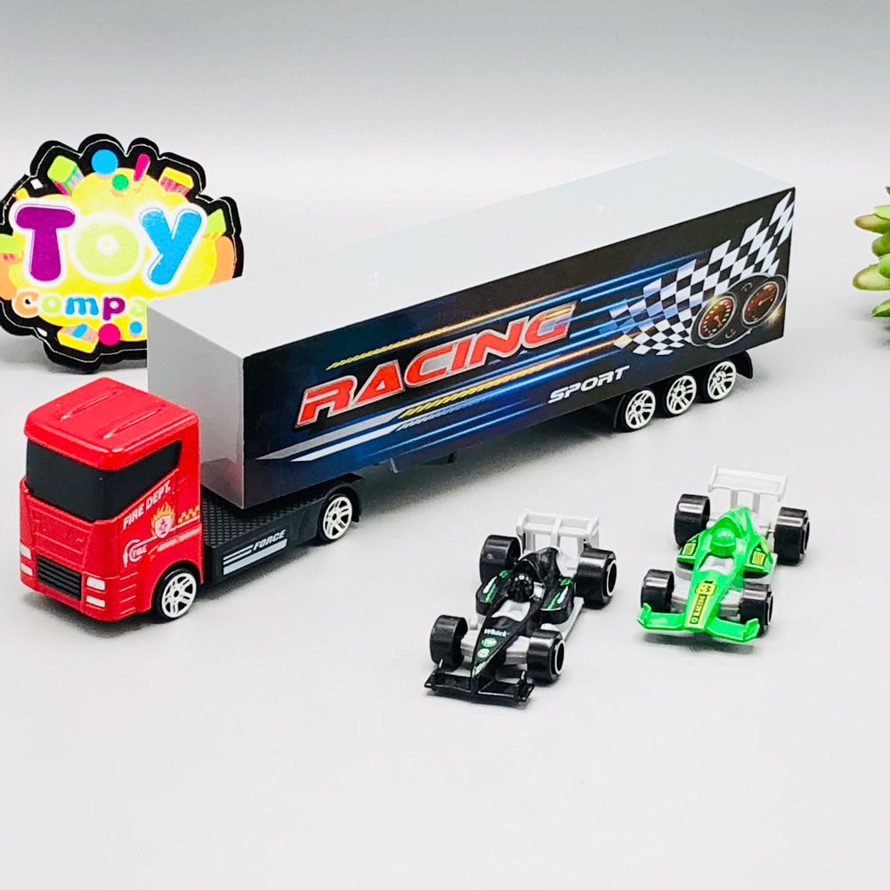 Diecast Fire Department Truck With Racing Cars