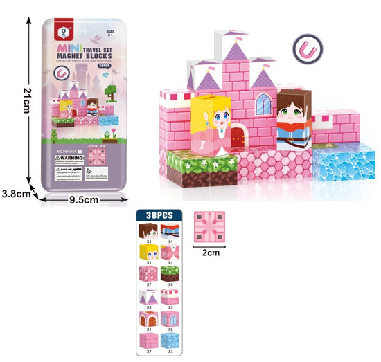 38Pcs 3D Magnetic Cube Princess Castle Blocks
