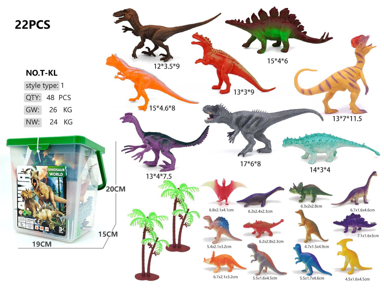 22Pcs Kids Wild Dinosaur World Toy With Storage Box