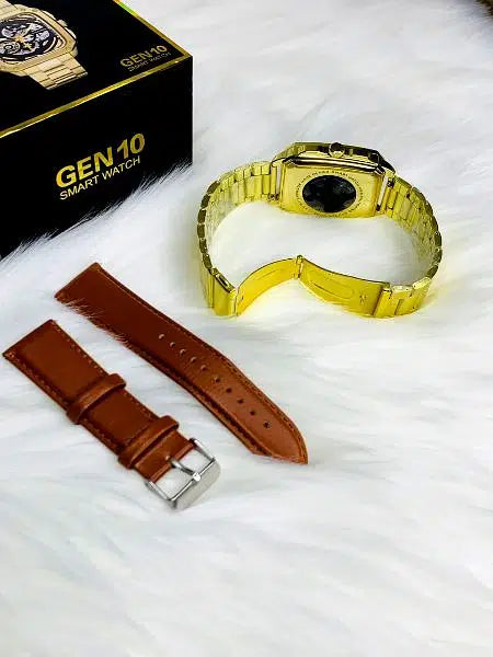 Gen-10 Smart Metal Watch With Gold & Lather Belt