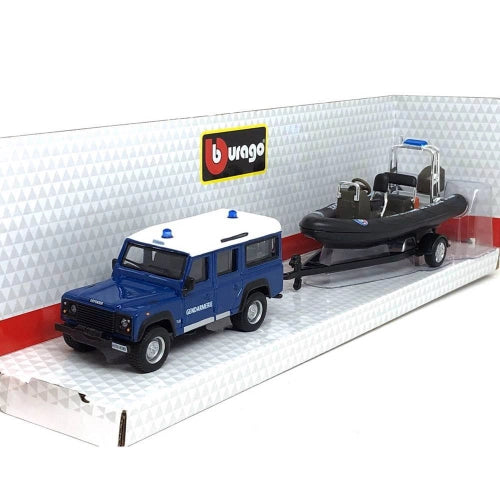 Bburago Diecast Defender With Trailer Motor Boat