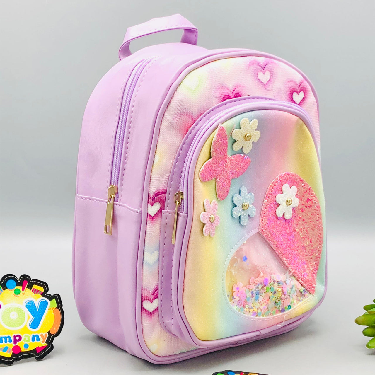 9* Inches Girls Fancy Heart Backpack - Purple