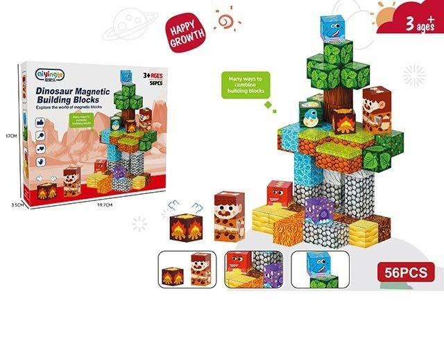 56Pcs 3D Dinosaur Magnetic Cube Building Blocks