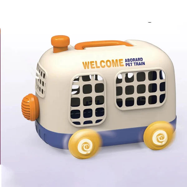 Plush Dog With Pet Bus Cage & Accessories