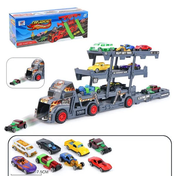 Foldable Car Launcher Transporter With 8Pcs Alloy Cars