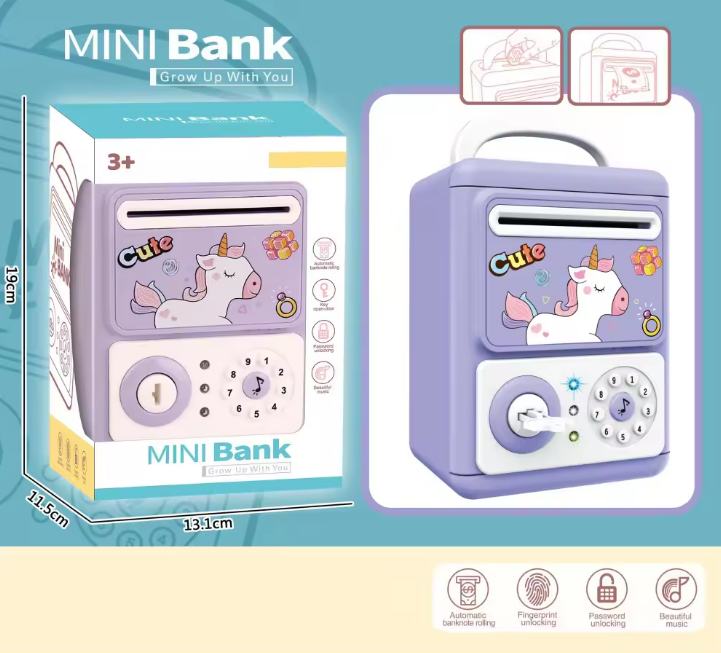 Cute Unicorn Key Open-Door & Password Unlock Piggy Bank