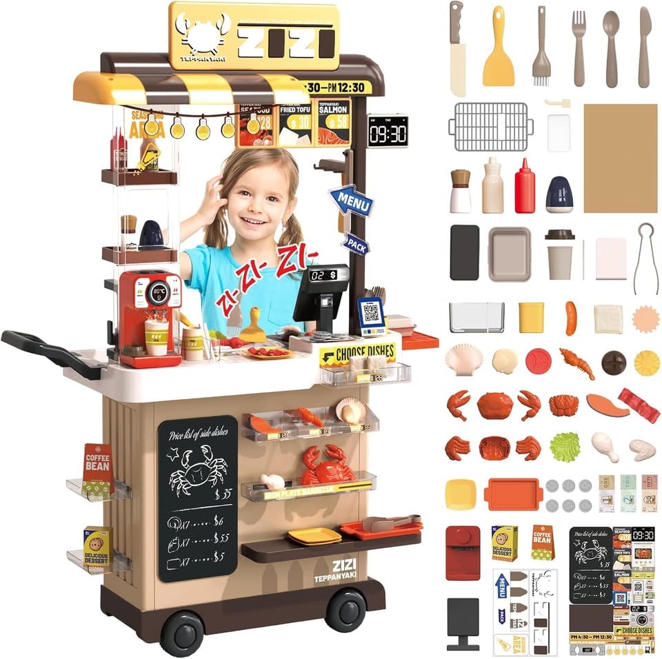 83Pcs Kids Pretend Teppanyaki Grill Kitchen Set
