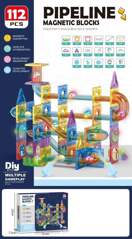 112Pcs Pipeline Magnetic Building Blocks