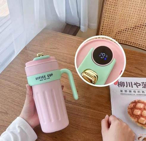650ml Stainless Steel Temperature Display Coffee Cup - Pink