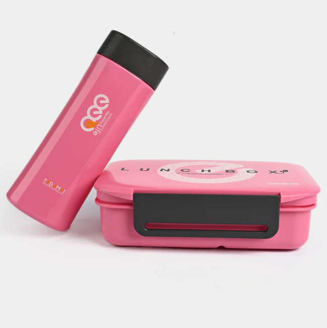 2in1 Premium Plastic Lunch Box & Water Bottle - Pink