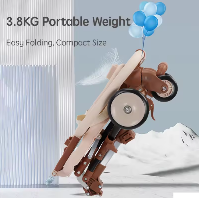 Premium Foldable Buggy Baby Stroller With Sunshade - Brown