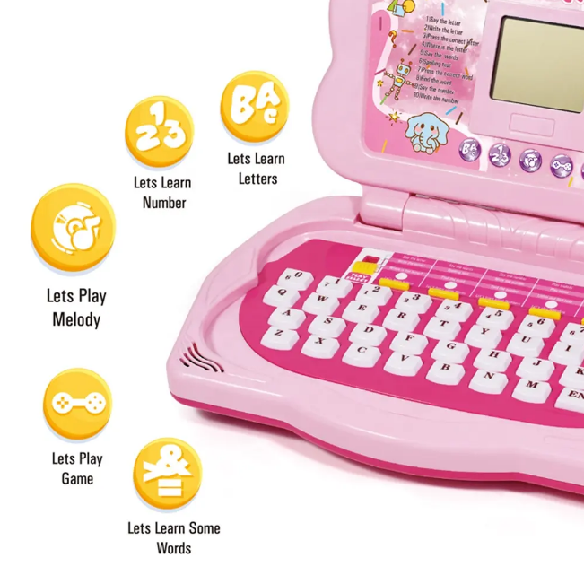 20 Activities Kids Intellectual Mouse Control Laptop - Pink