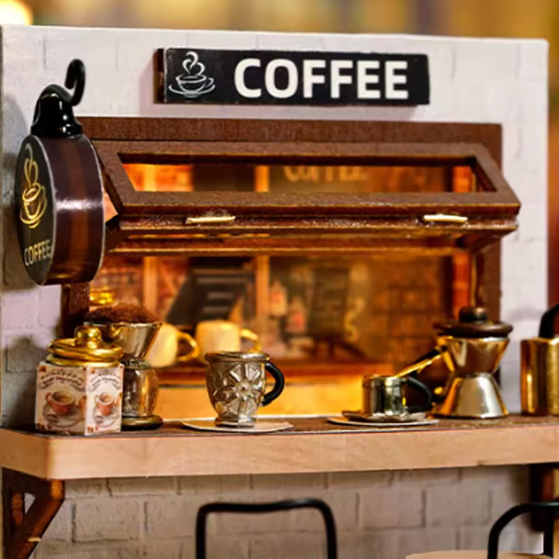 DIY Miniature Coffee Time Shop With LED Lights