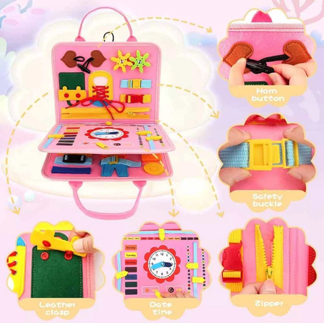 Montessori Multi-functional Activity Busy Book - Pink