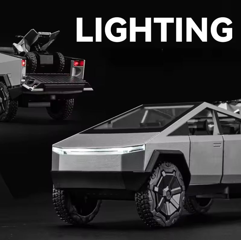 1:24 Diecast Tesla Pickup Truck Model With Trailer & Miniature