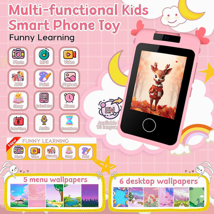 Kids Deer Rotatable Lens Digital Touch Phone