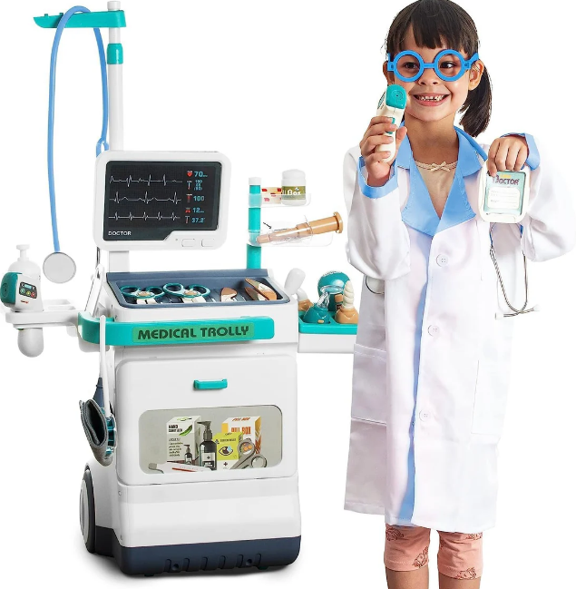 26Pcs Kids Doctor Medical Trolley With Light & Sound
