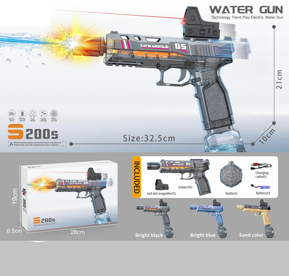 Electric S200s Rapid Water Shooting Gun With Light Muzzle