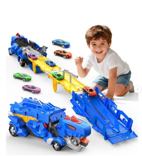 2in1 Foldable Dinosaur Truck Track With 2Pcs Alloy Cars
