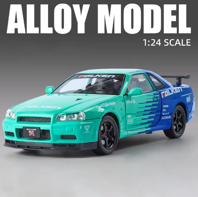 1:24 Diecast Nissan Skyline GTR-R34 Modified Model Car