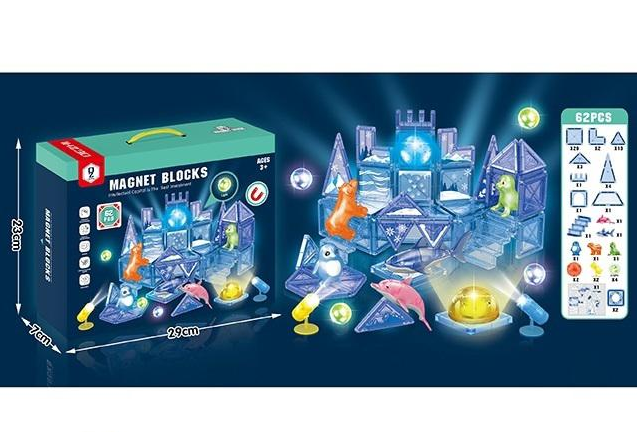62Pcs DIY Magnetic Marine Animal Tiles Building Blocks
