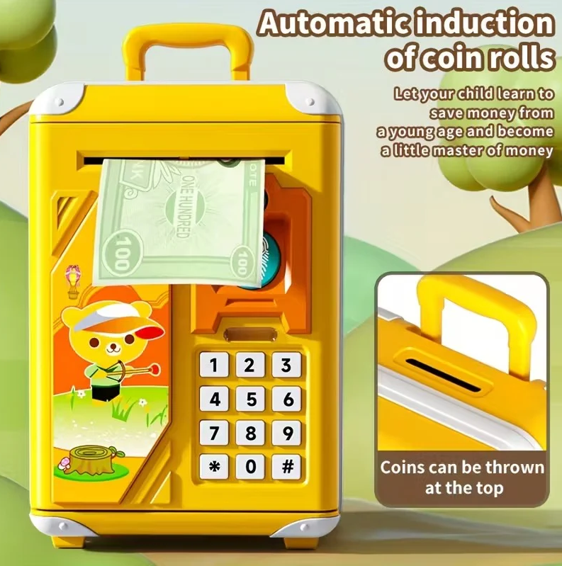 Kids Cartoon Fingerprint & Face Recognition ATM Machine - Yellow