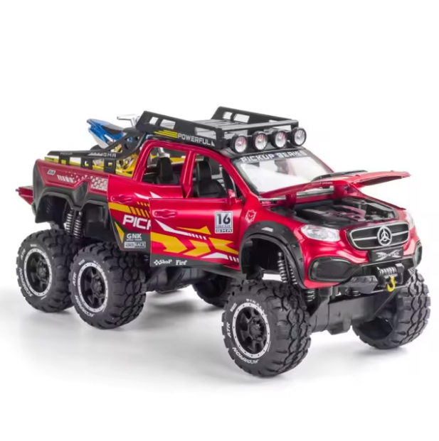 1:24 Diecast Mercedes X-Class 6X6 Pickup Truck With Mini Bike
