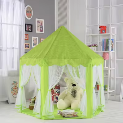 Prince & Princess Castle Play Tent House With Fairy Lights - Green