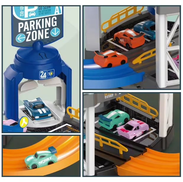 Manual Double Lane Urban Parking Lot Track With 2Pcs Cars