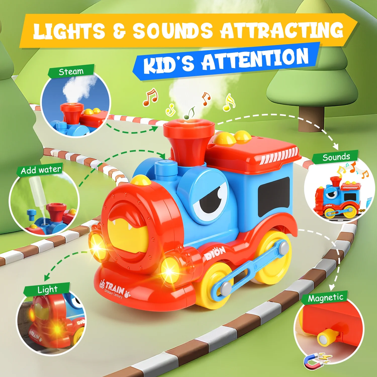 17Pcs Kids Dinosaur Train track Set With Smoke