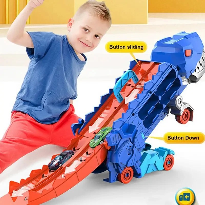 2in1 Foldable Dinosaur Truck With 2Pcs Cars