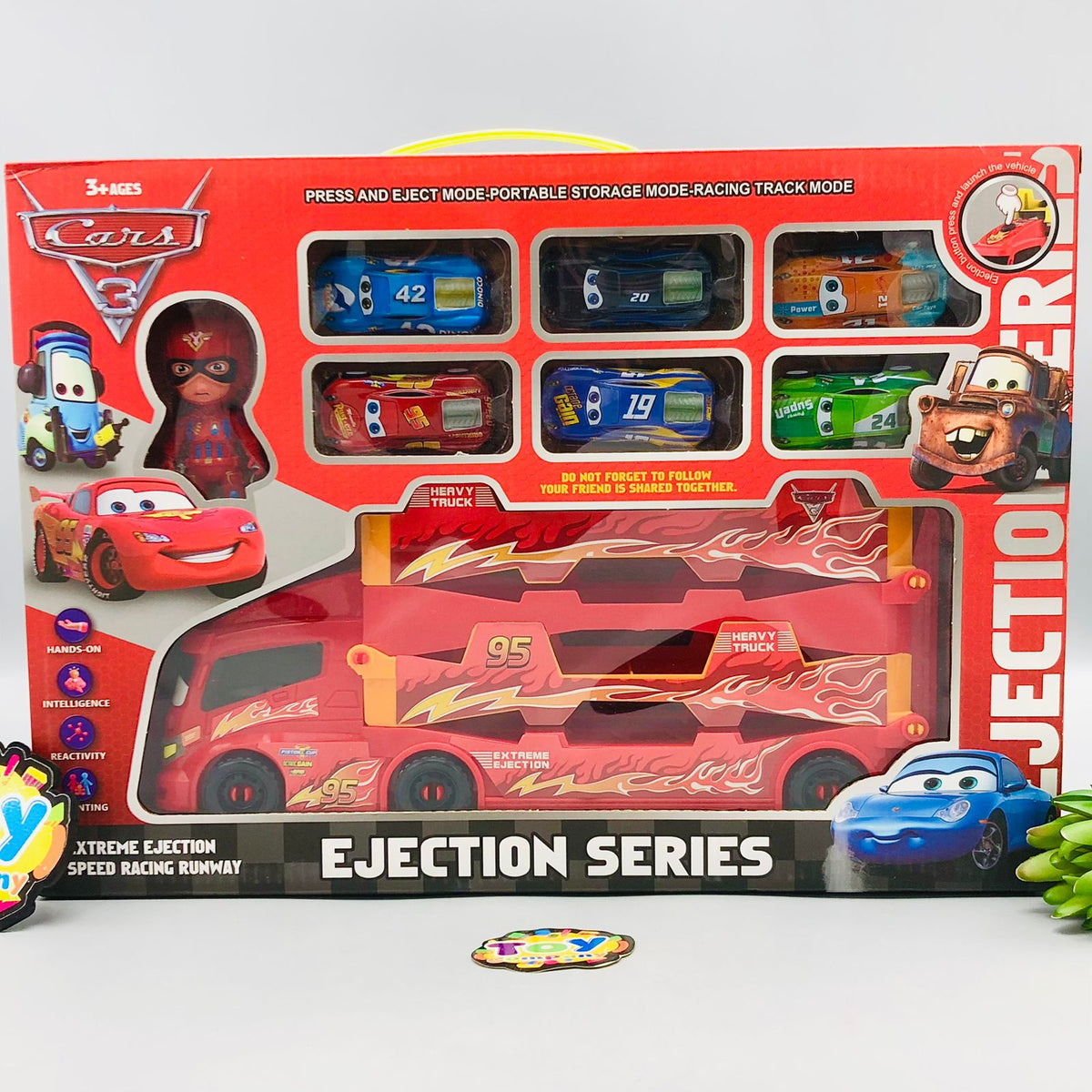 ABS Inertial Ejection Foldable Truck With 6Pcs Cars