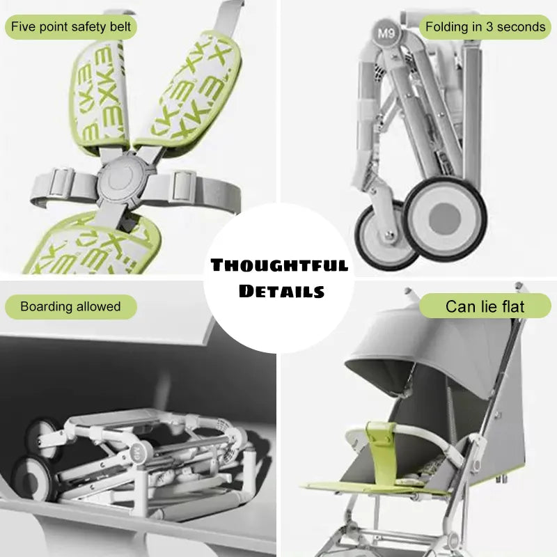 Premium Foldable M9 Baby Stroller Pocket Cart - Gray