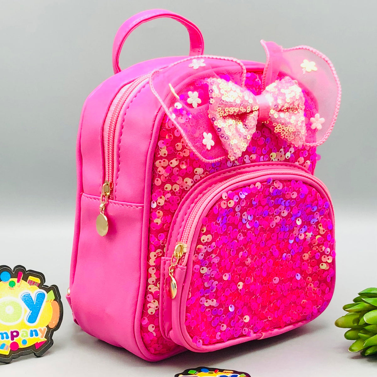 7.5* Inches Girls Fancy Bow Backpack - Dark Pink