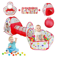 3in1 Foldable Tunnel Tent House - Red