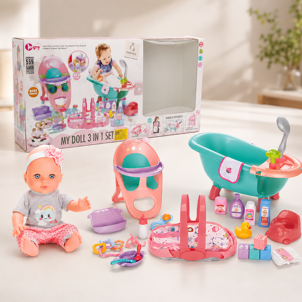 3in1 Pretend Play Baby Doll Set With Accessories
