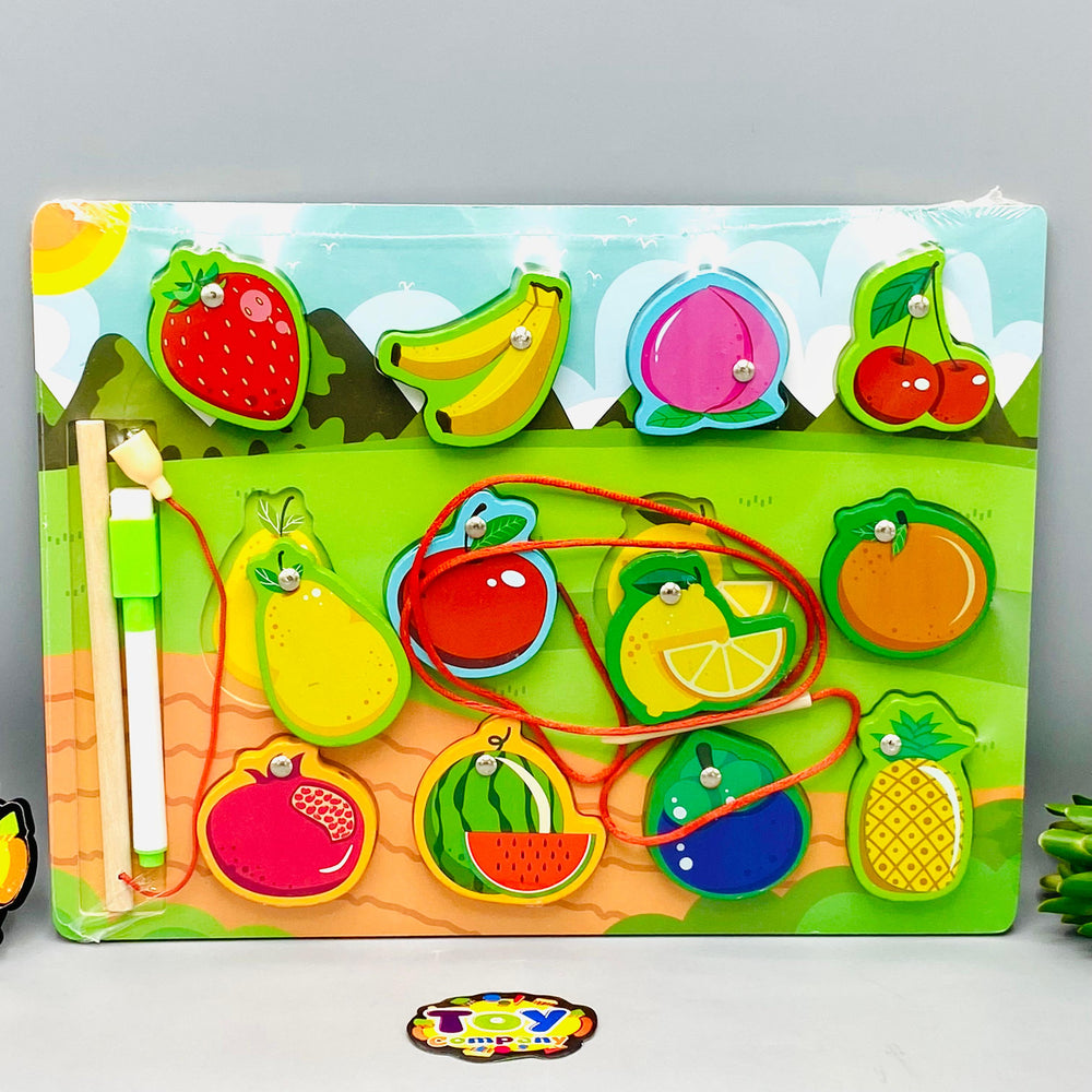 3in1 Wooden Fruit Themed Fishing Game & White Board