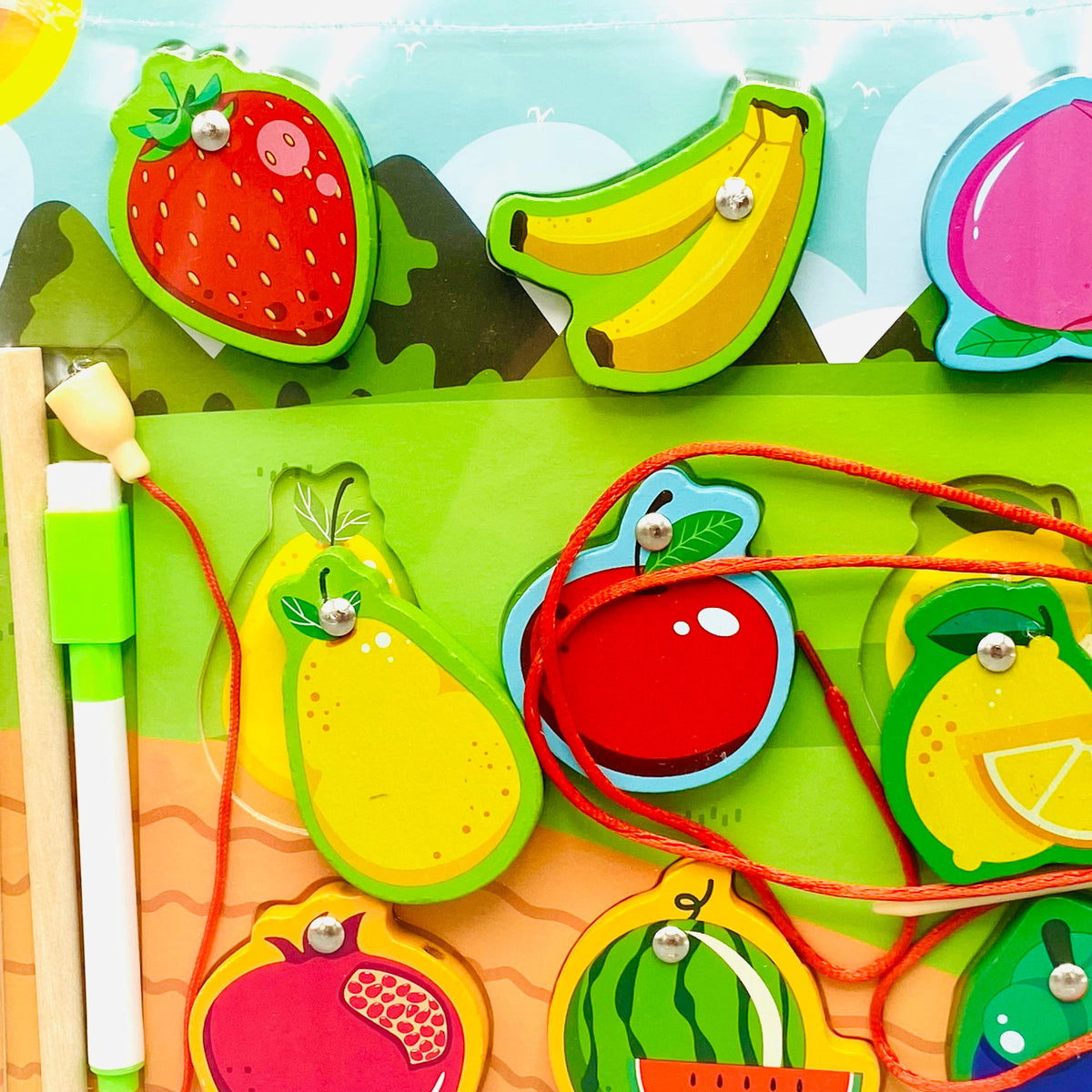3in1 Wooden Fruit Themed Fishing Game & White Board