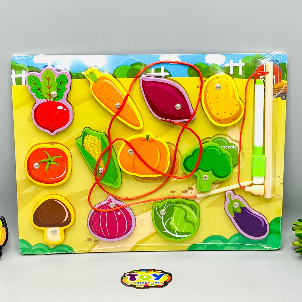 3in1 Wooden Vegetable Themed Fishing Game & White Board  