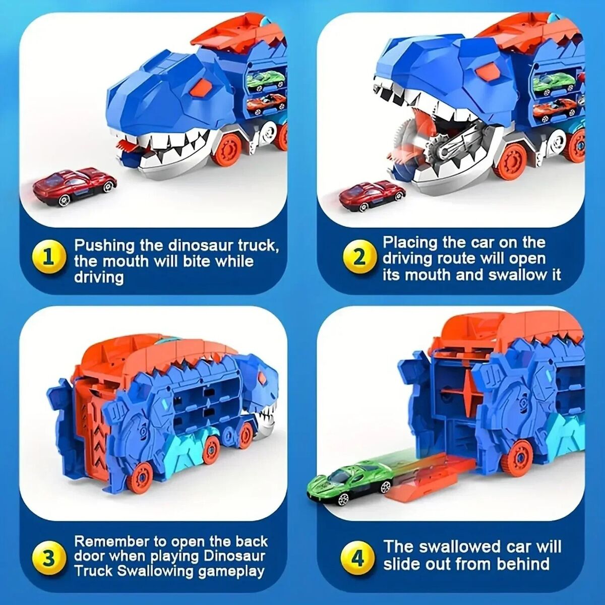 2in1 Foldable Dinosaur Truck With 2Pcs Cars