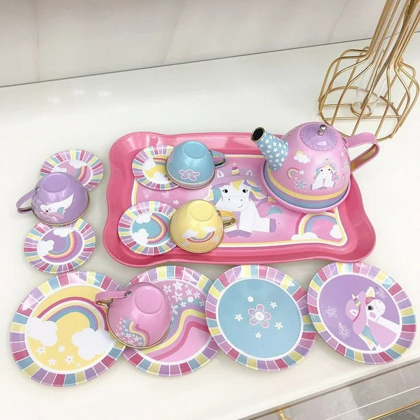 14Pcs Unicorn Themed Kids Metal Tea Set