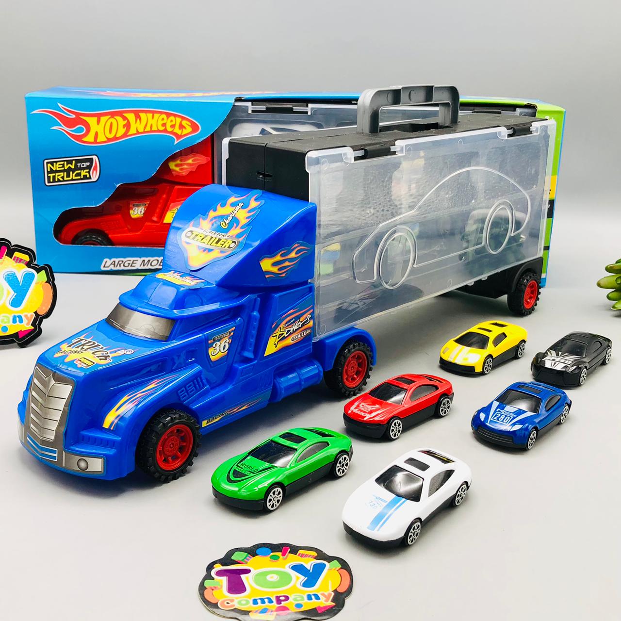 Hot Wheels Car Carrying Trailer Truck - 6Pcs Cars