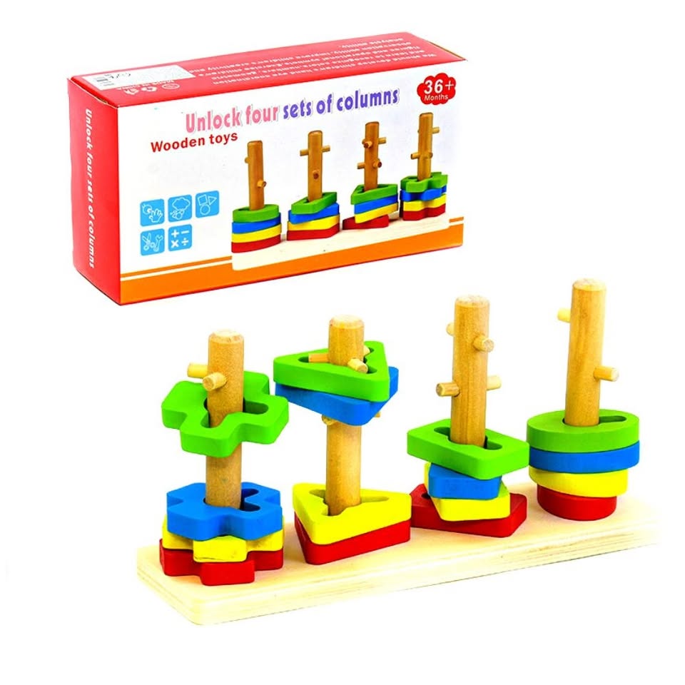 Wooden Unlock Four Sets Of Columns