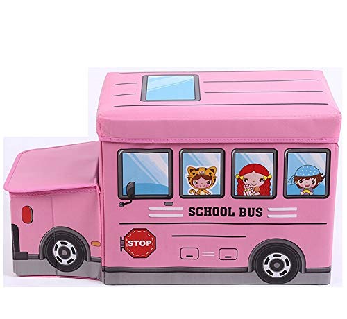Kids Foldable Storage Box - School Bus Design Pink