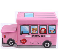Kids Foldable Storage Box - School Bus Design Pink