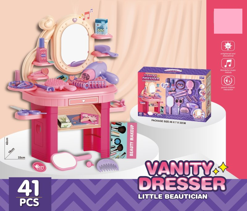41Pcs Pretend Play Little Beautician Vanity Dresser