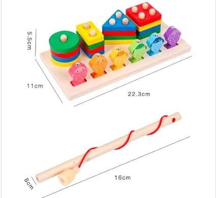 2in1 Wooden Fishing & Shapes Column Sorting Game