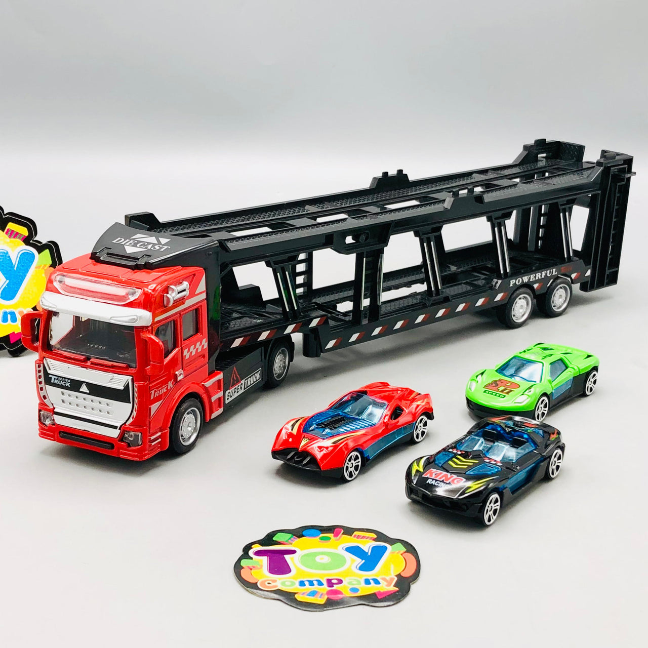 Diecast Car Carrier Truck With Trailer - 3Pcs Cars