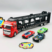 Diecast Car Carrier Truck With Trailer - 3Pcs Cars