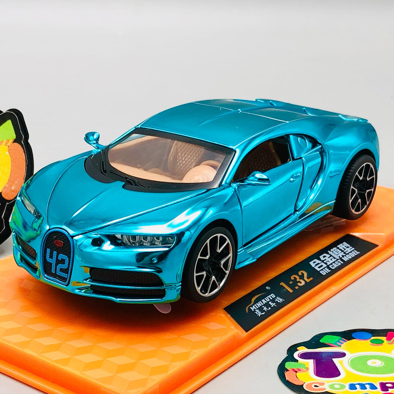 1:32 Diecast Bugatti Chiron With Acrylic Display Box - Aqua Blue
